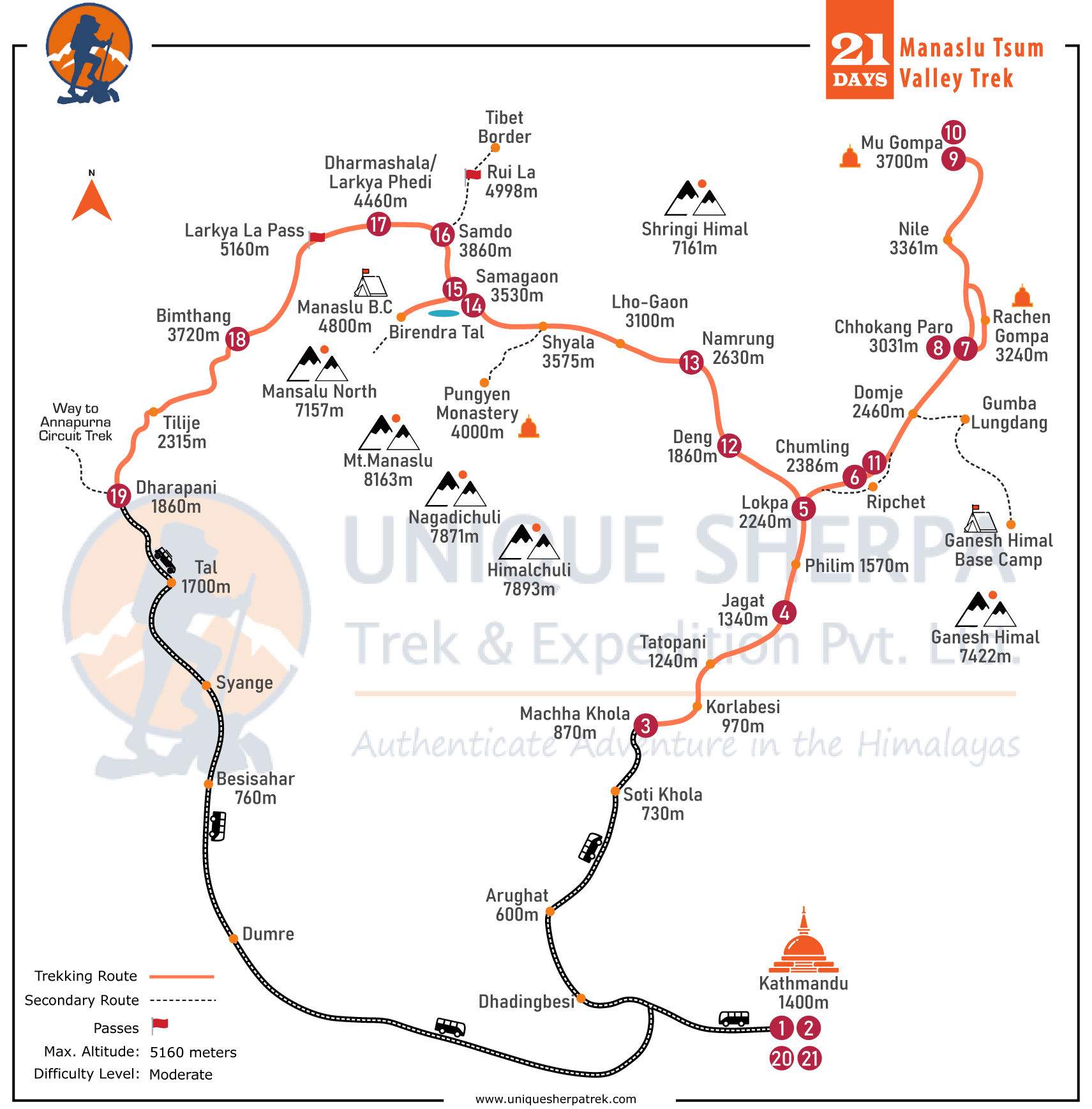 Manaslu Tsum Valley Trek route map